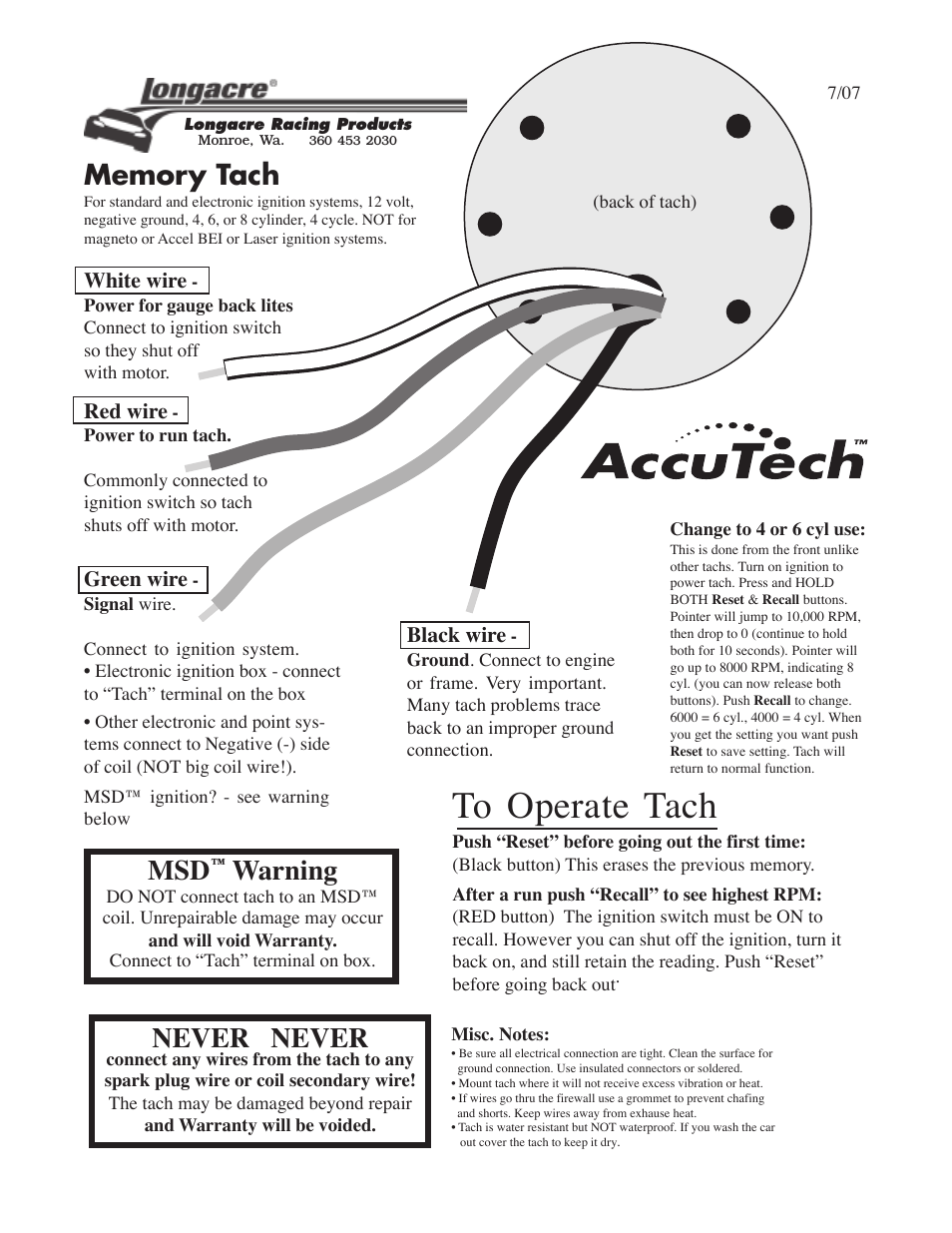 AccuTech Tach Installation and Operation