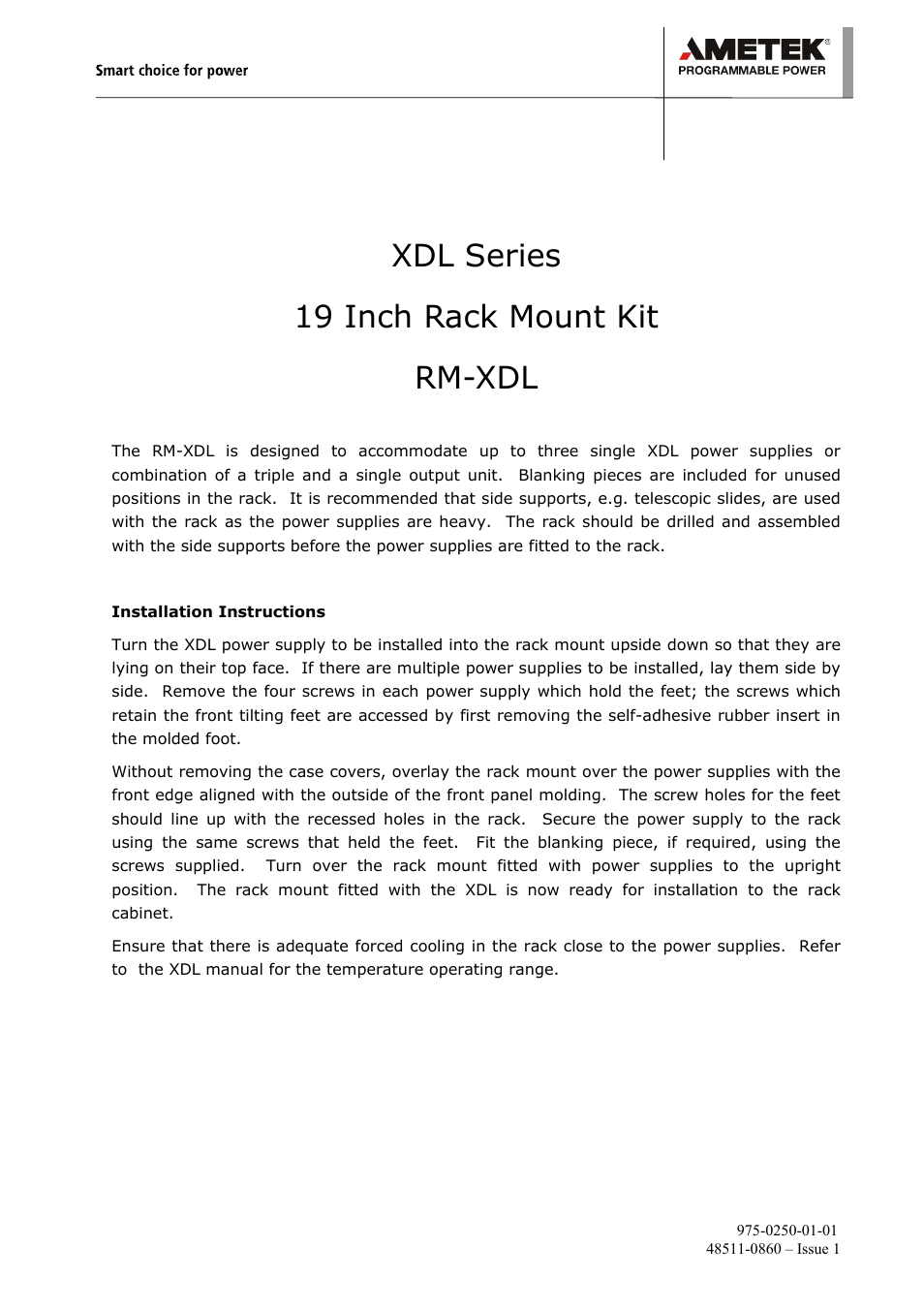 XDL Series II Rack Mount Kit Instructions