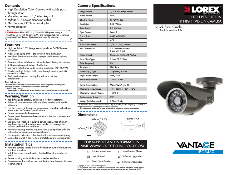 Lorex High Resolution R Night Vision Camera LBC5450