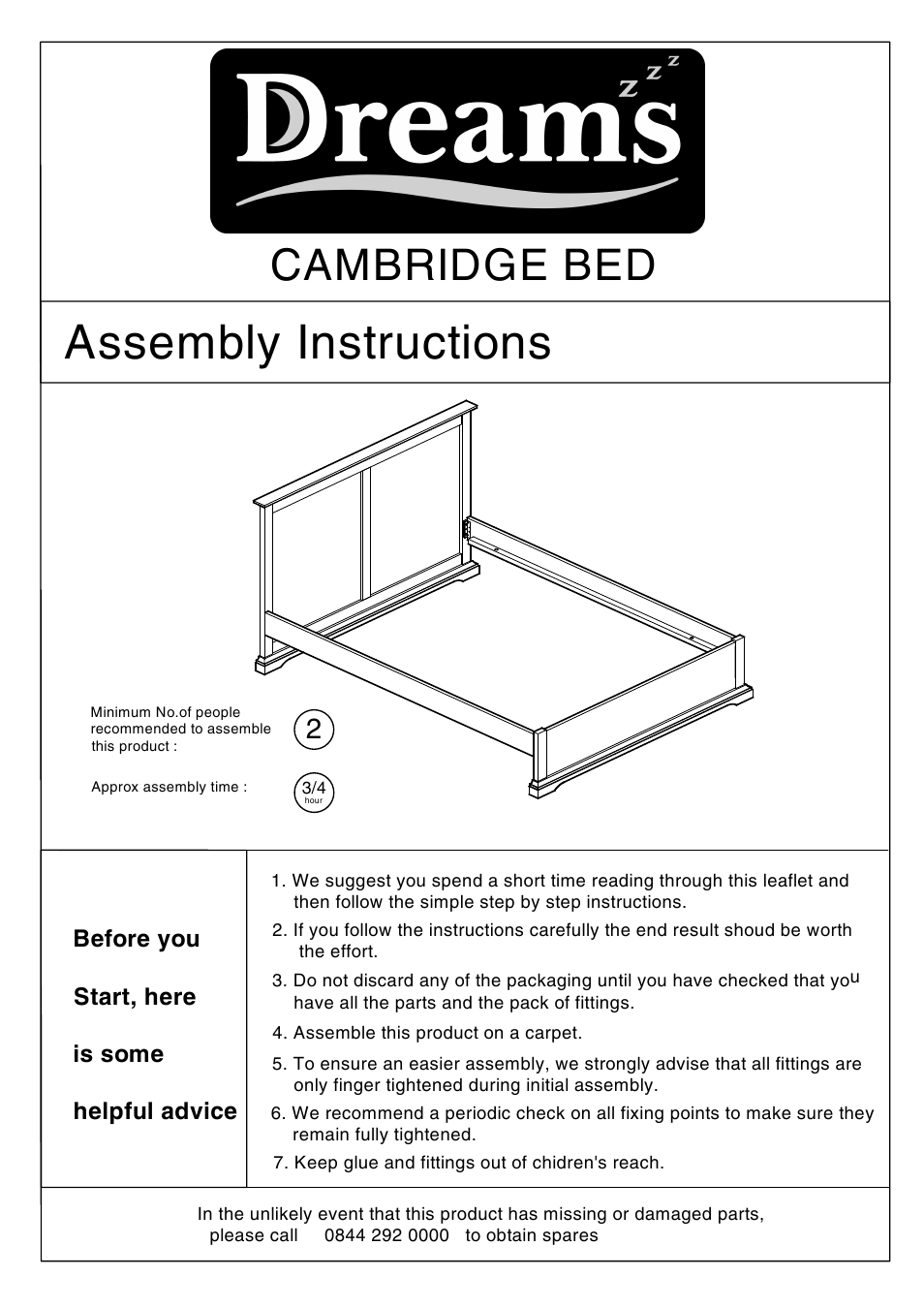 Cambridge Double Bedstead