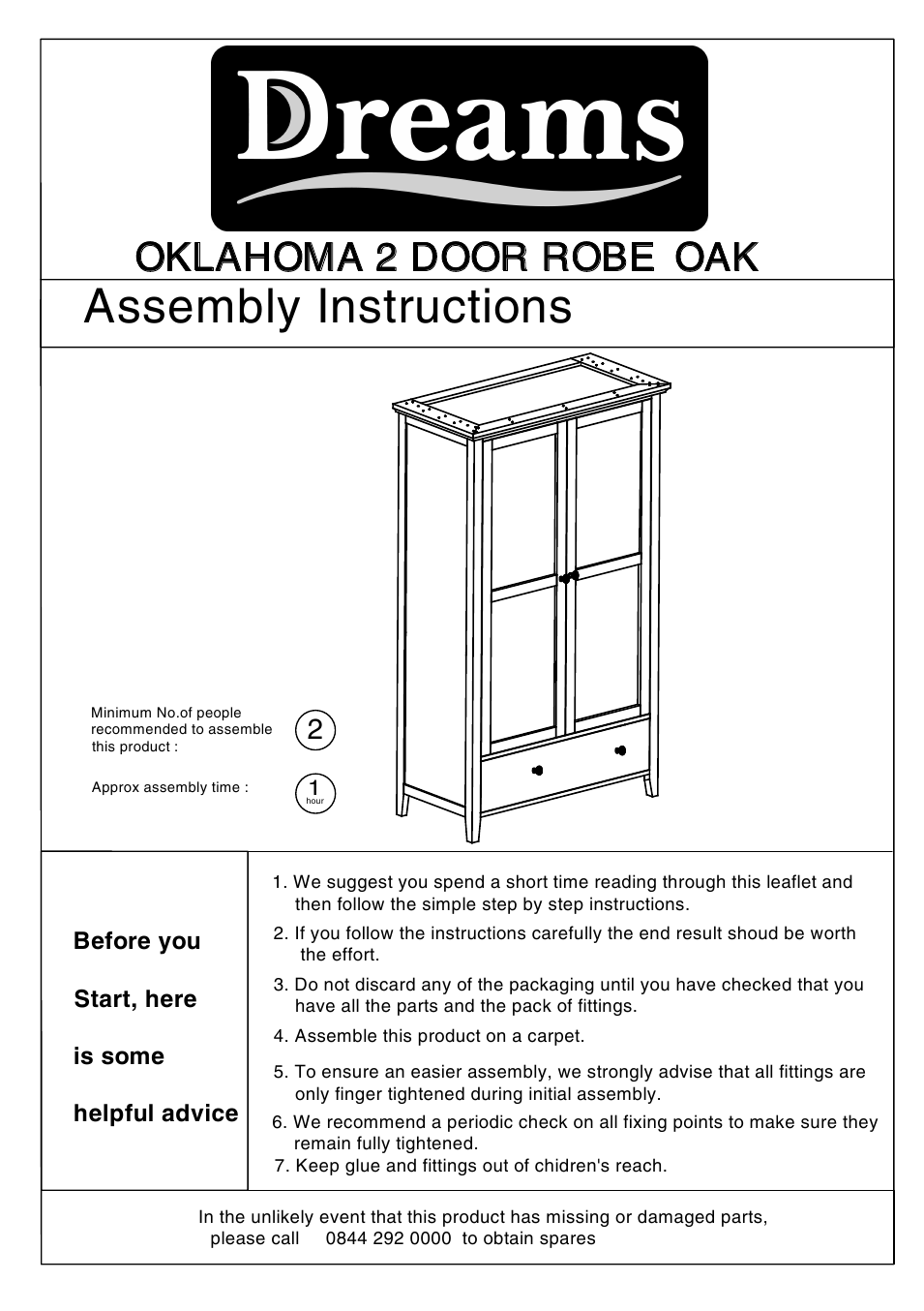Oklahoma 2 Door Wardrobe with Drawers