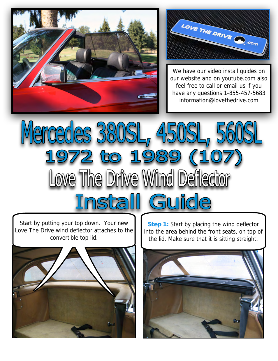 Mercedes 380sl, 450sl, 560sl Wind Deflector 1972 to 1989 (R107)