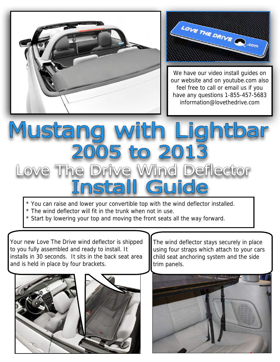 Mustang compatible with lightbar Wind Deflector 2005 to 2014