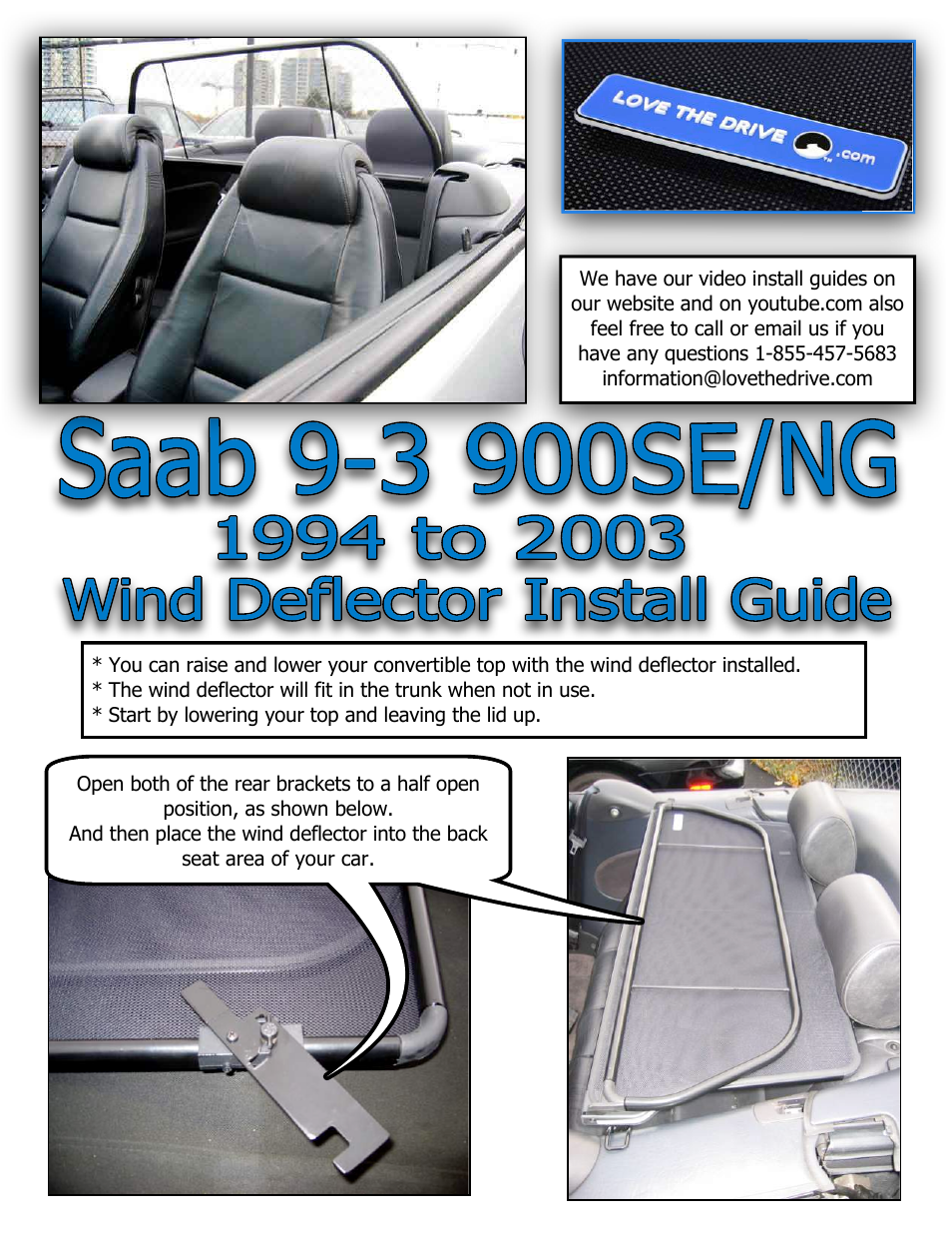 Saab 900SE, 900NG, 9-3 Wind Deflector 1994 to 2003