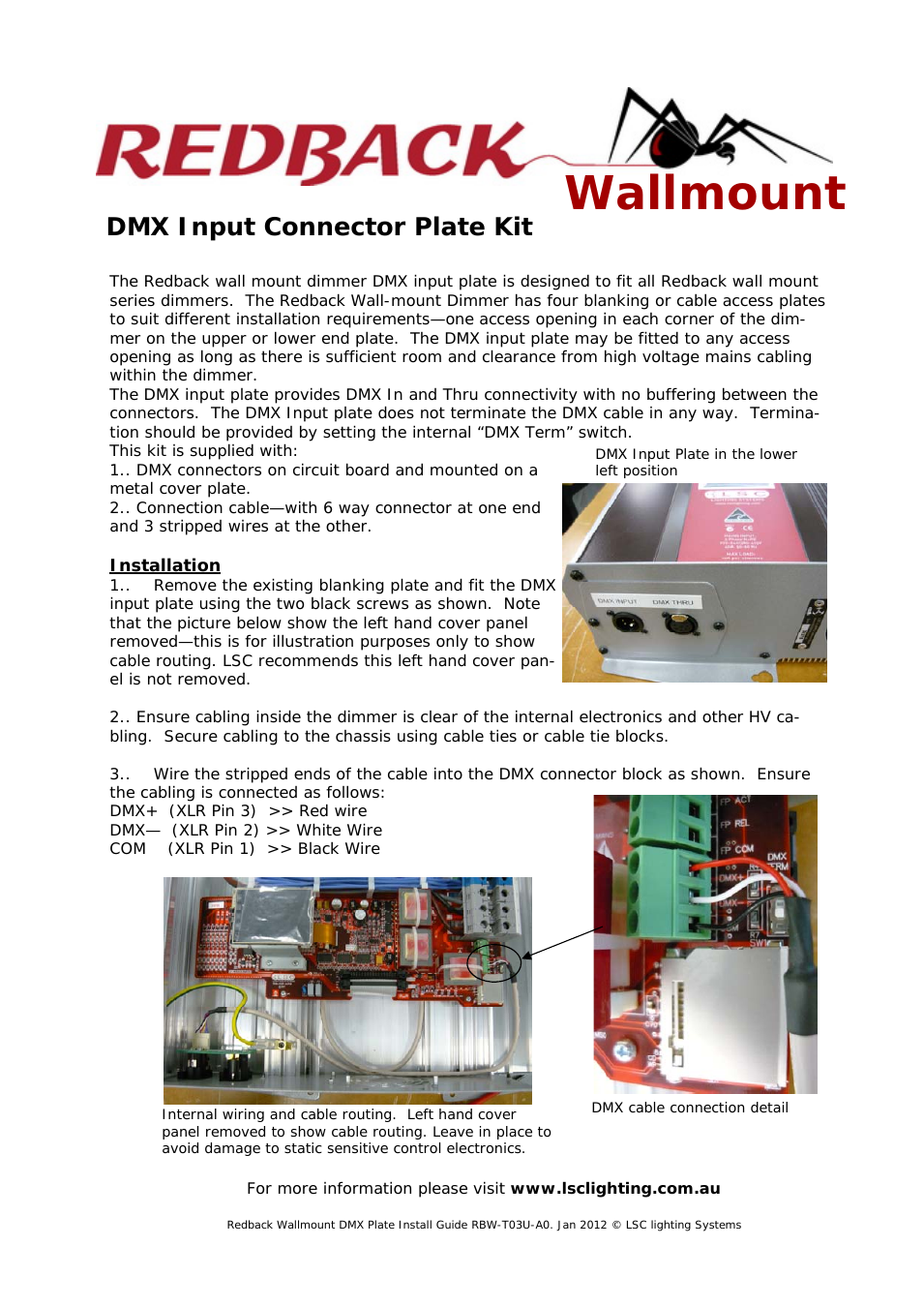 Redback Wallmount DMX Input Plate Install Guide