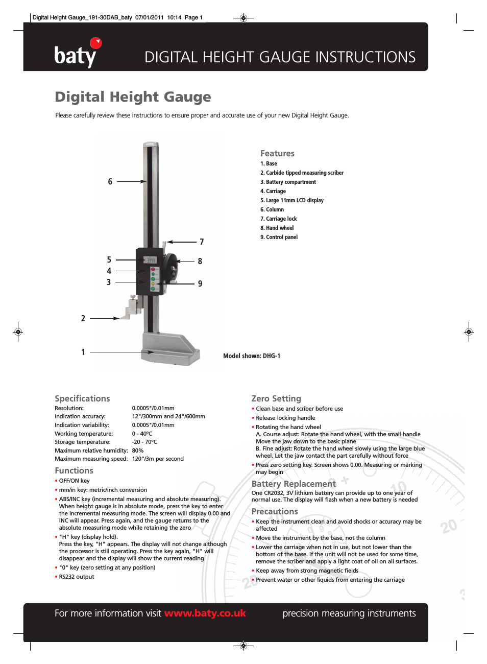 Baty - Heavy Duty Digital Height Gauge