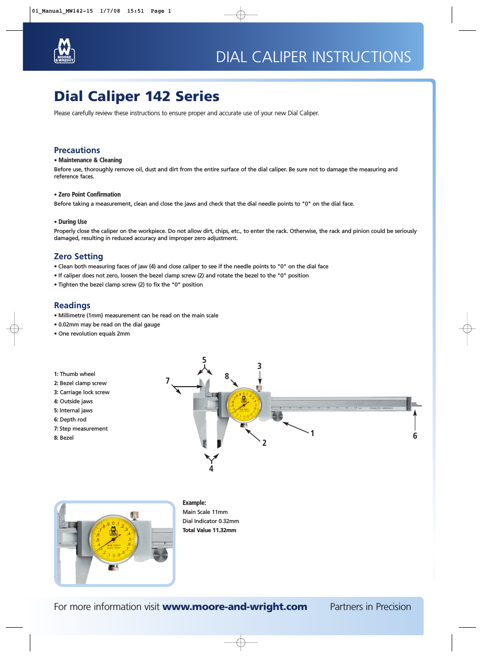 M&W Dial Caliper 142 Series