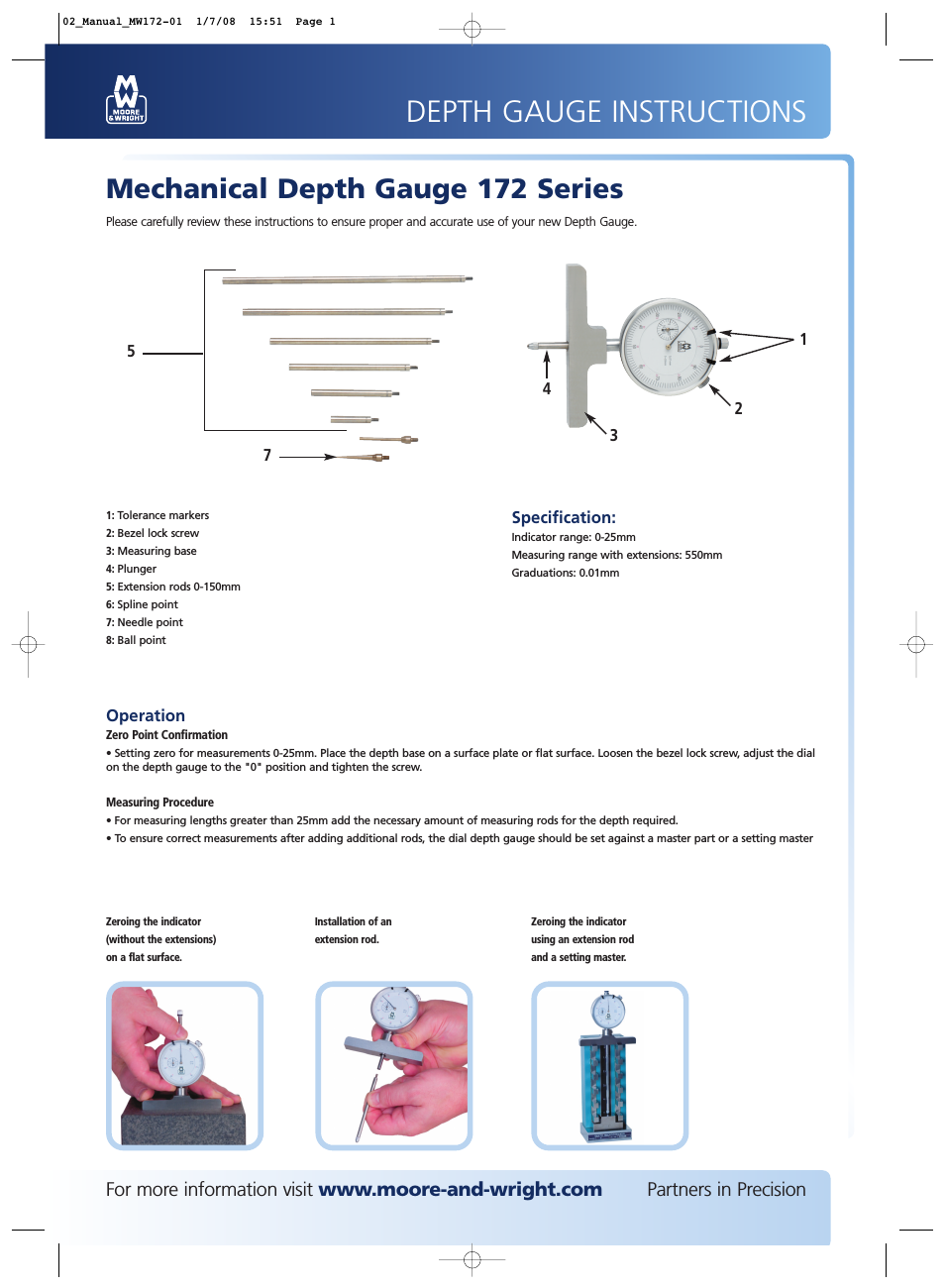 M&W Mechanical Depth Gauge 172 Series