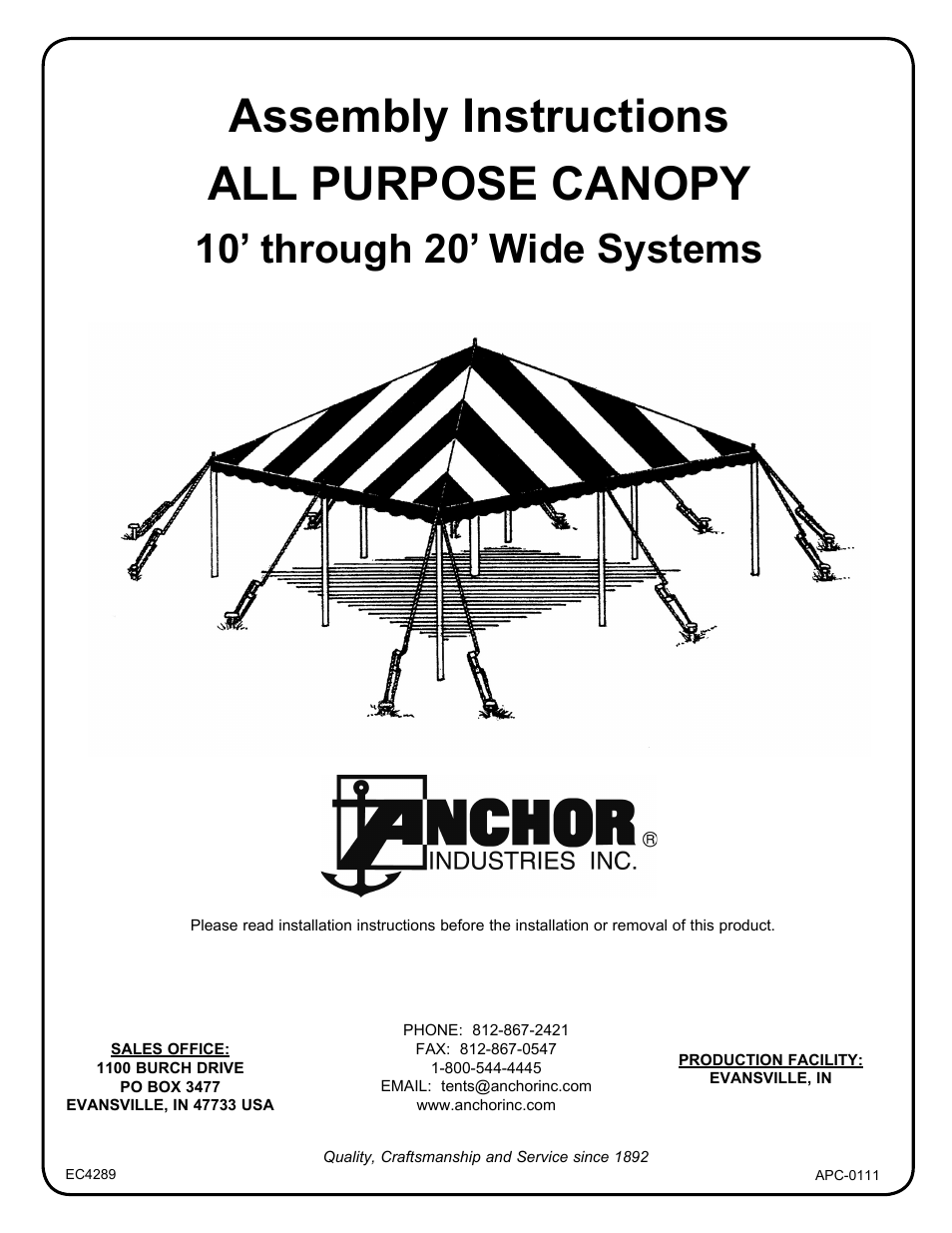 ALL PURPOSE CANOPY TENT 10-20