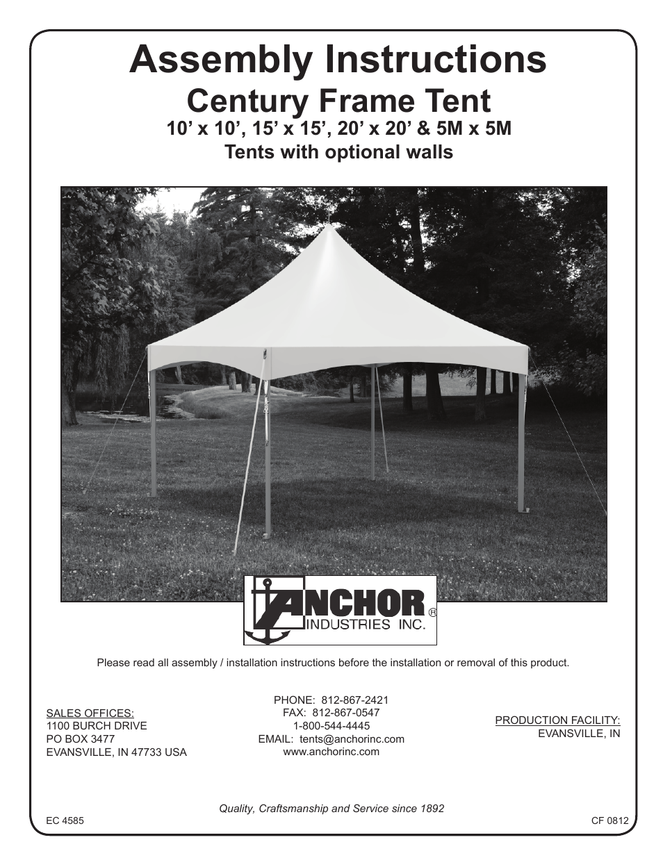 CENTURY FRAME TENTS 10X10, 15X15, 5M AND 20X20