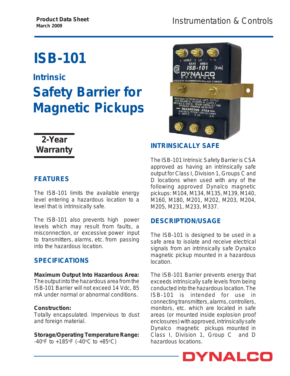ISB-101 Magnetic Pickup/Speed Sensor
