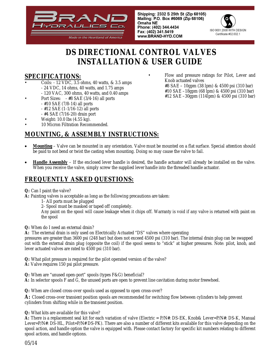 DS DIRECTIONAL CONTROL VALVES