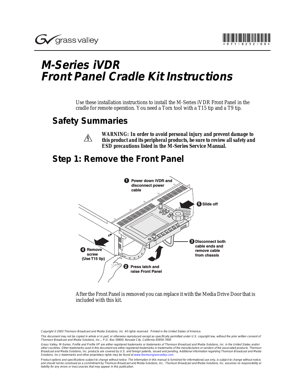 M-Series iVDR Front Panel Cradle Kit Instructions