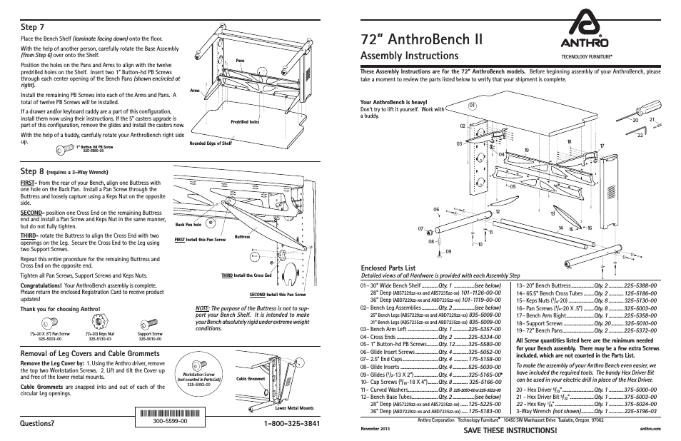 AnthroBench II 72 Assembly Instructions