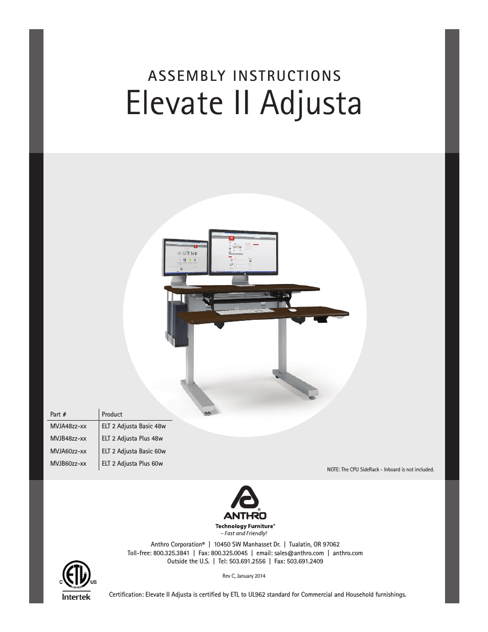 Elevate II Adjusta Assembly Instructions