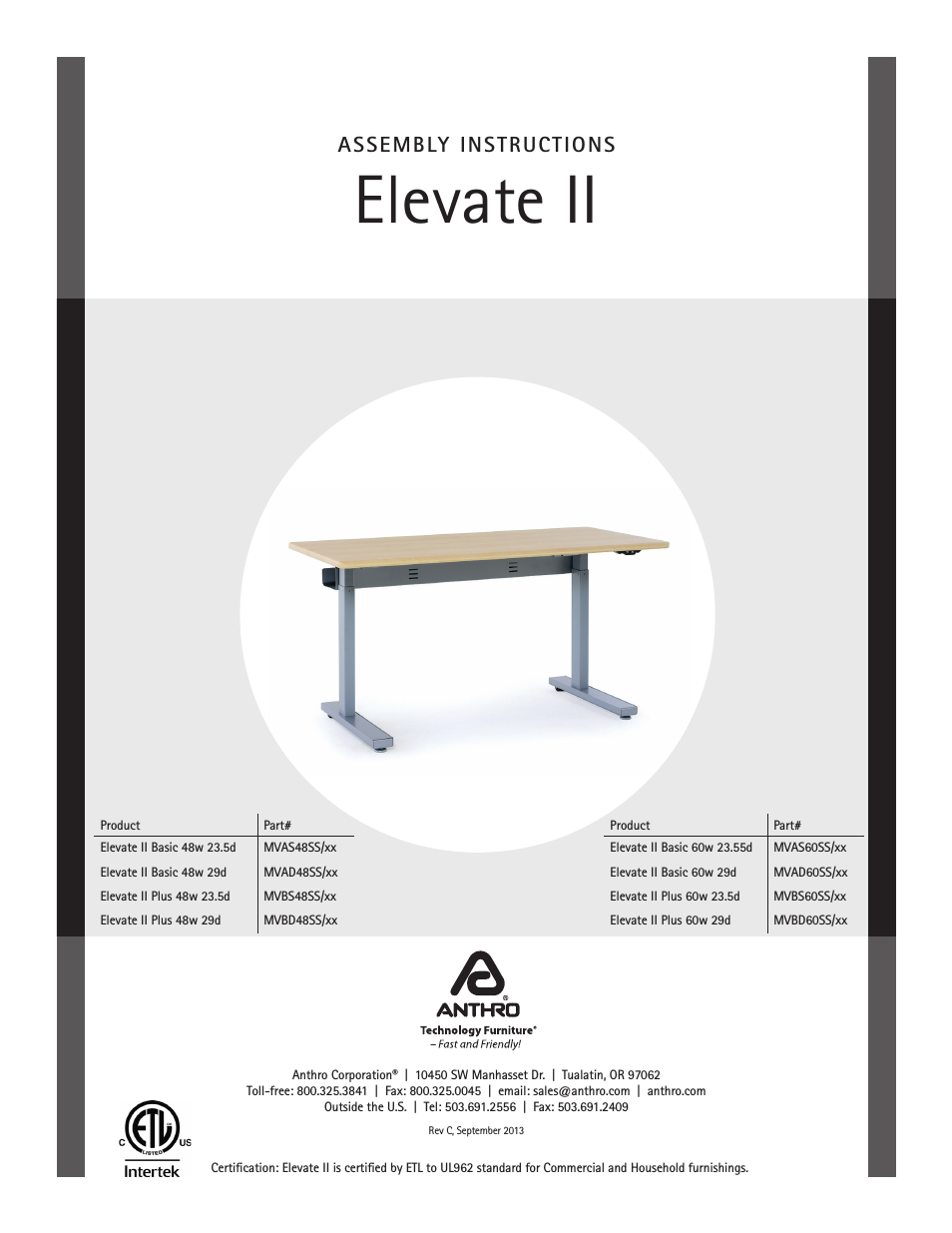 Elevate II Single Surface Assembly Instructions