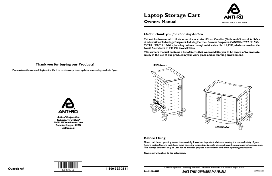 Standard Laptop Charging Cart LTSC20xx/xx, LTSC30xx/xx Owners Manual