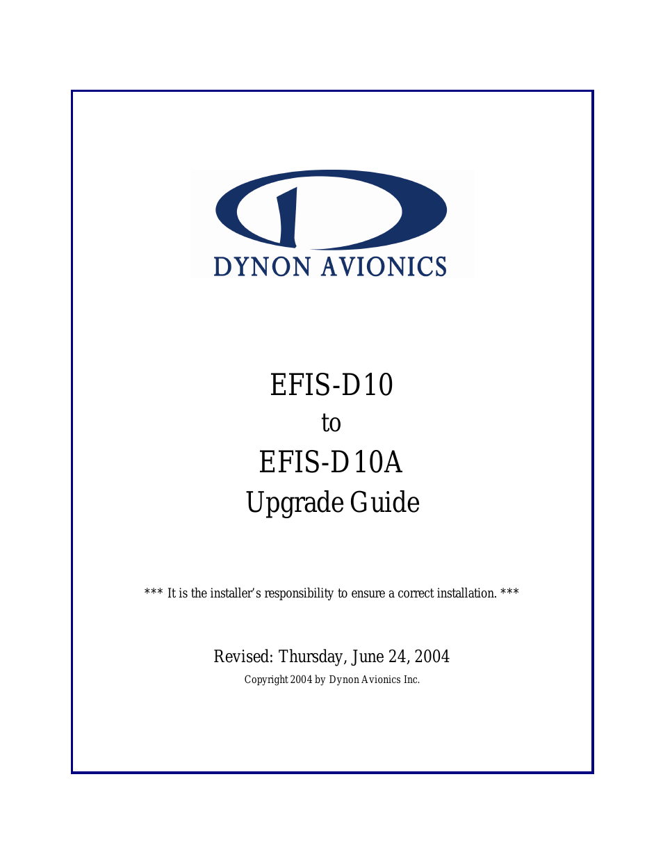 EFIS-D10A Upgrade Installation Guide