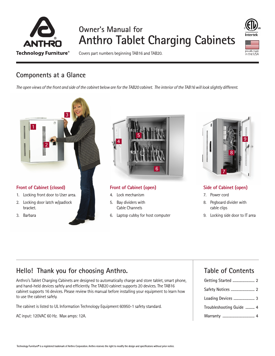 Tablet Charging Cabinets Owners Manual