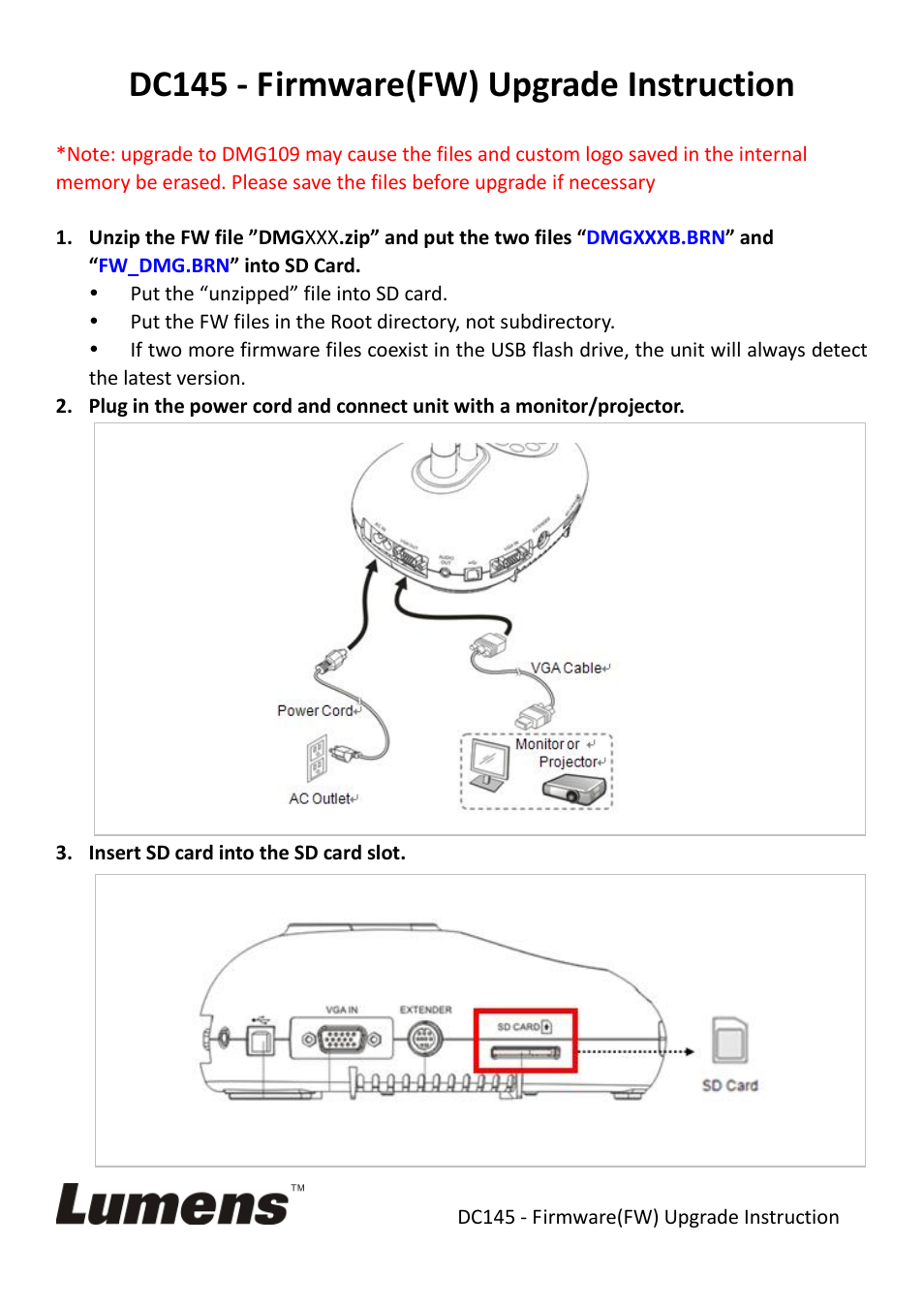 DC145 Firmware Upgrade Instruction