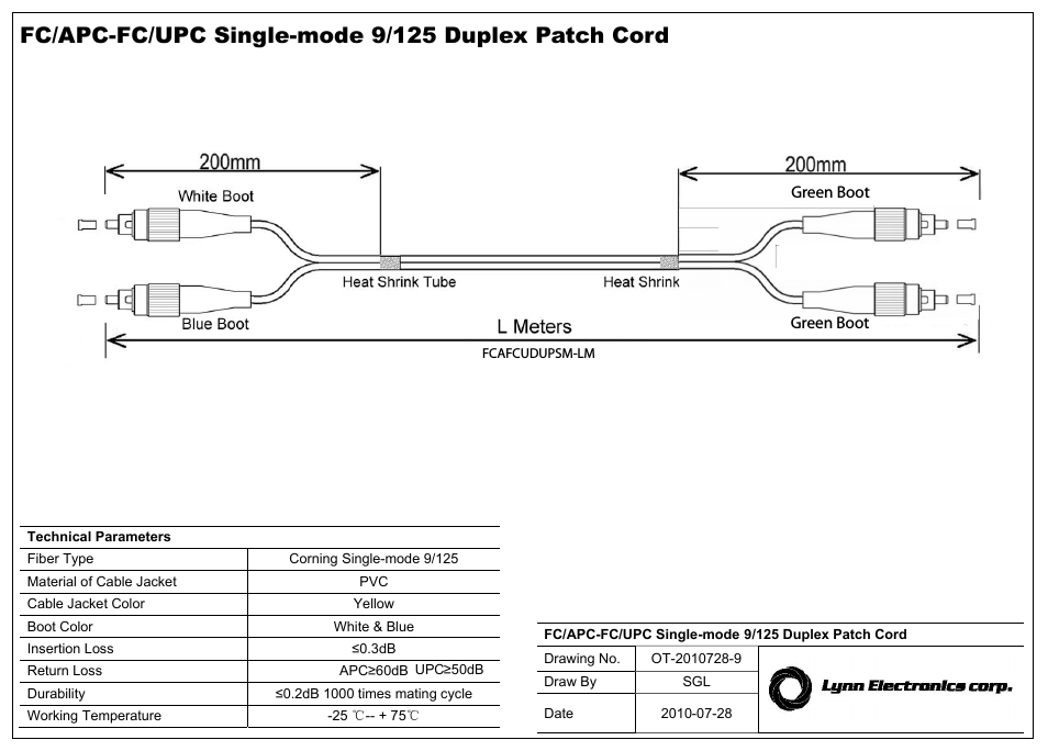 FC APC-FC UPC 9-125 Singlemode Fiber Patch Cables