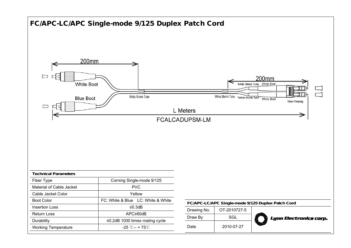 LC APC-FC APC 9-125 Singlemode Fiber Patch Cables