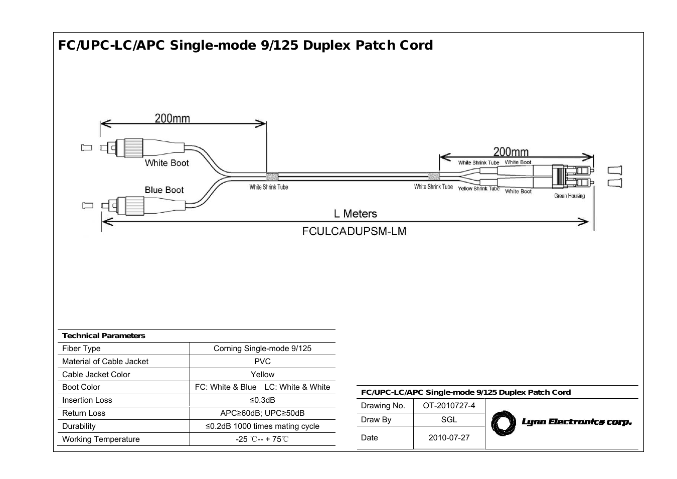 LC APC-FC UPC 9-125 Singlemode Fiber Patch Cables
