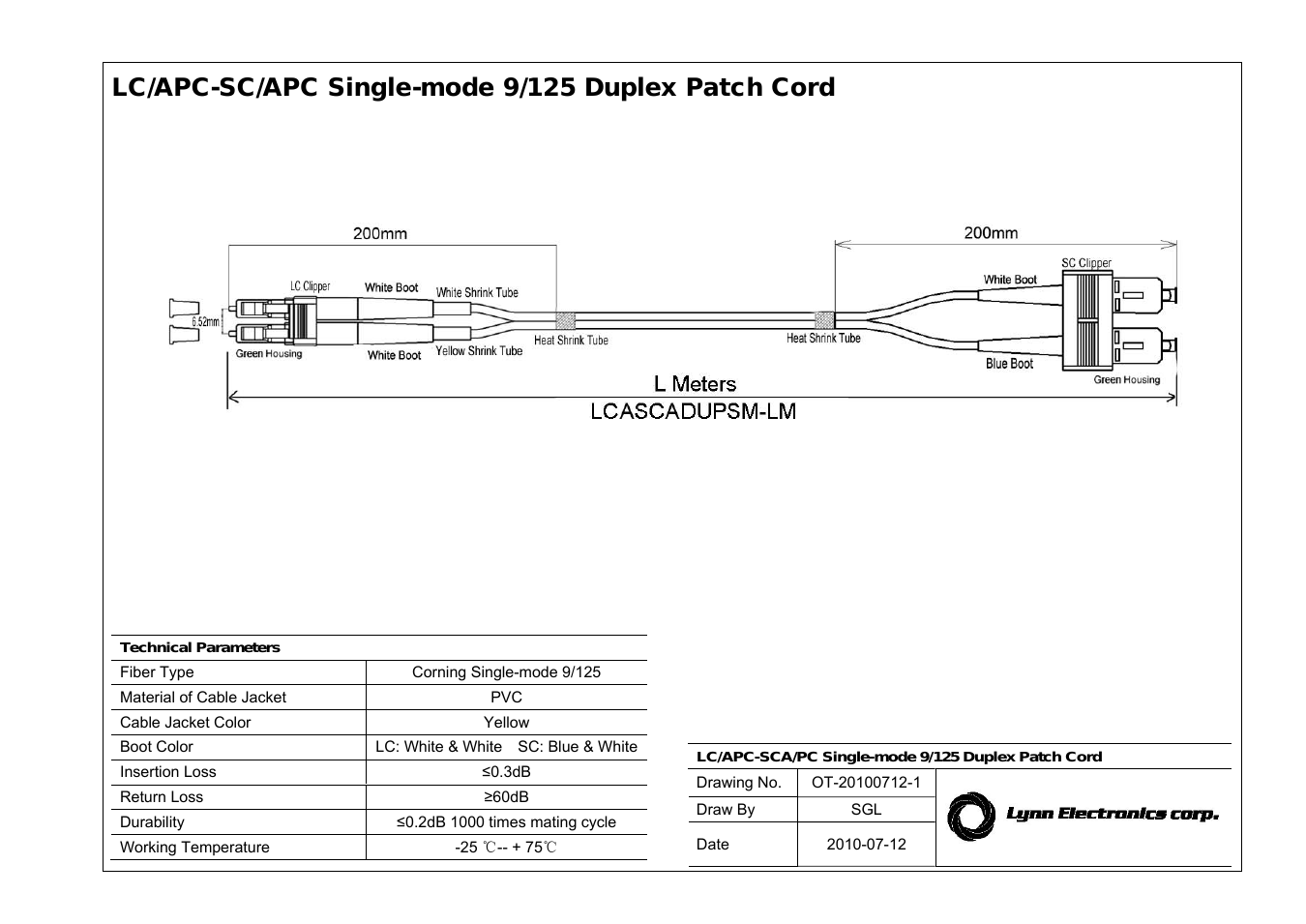 LC APC-SC APC 9-125 Singlemode Fiber Patch Cables