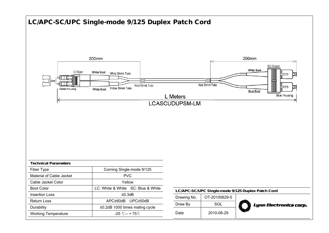 LC APC-SC UPC 9-125 Singlemode Fiber Patch Cables