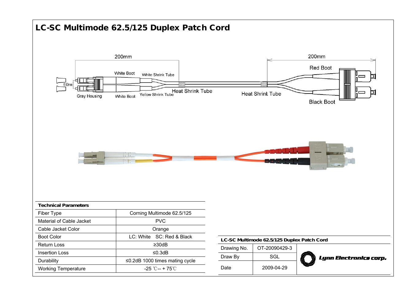 LC-SC 62.5 OM1 Multimode Fiber Patch Cables
