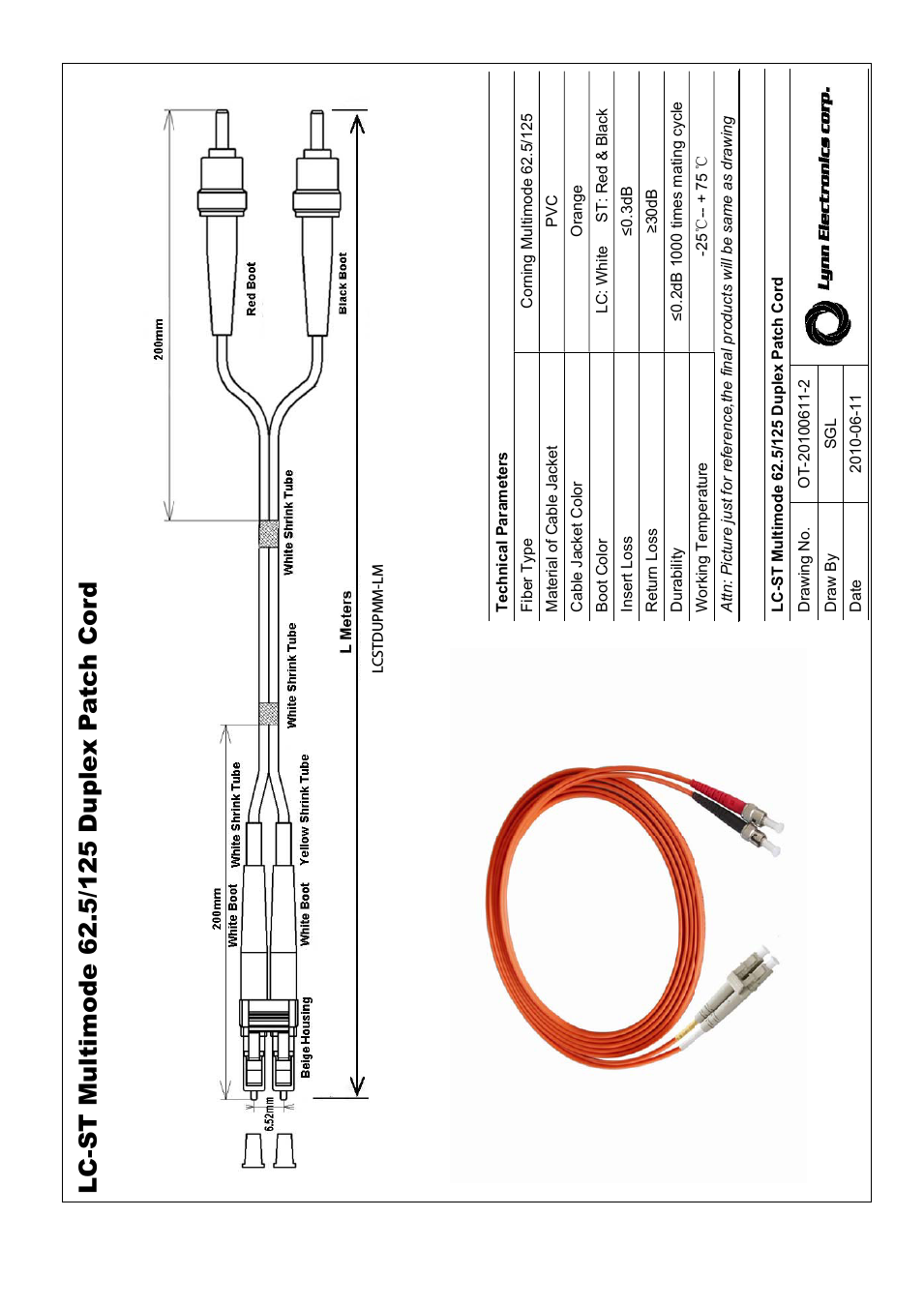 LC-ST 62.5 OM1 Multimode Fiber Patch Cables