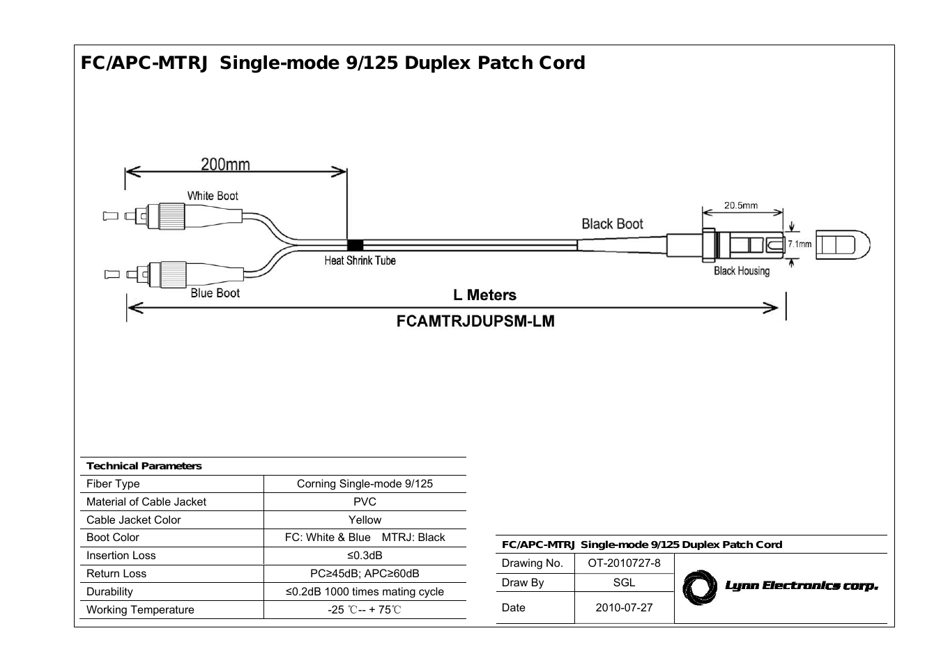 MTRJ-FC APC 9-125 Singlemode Fiber Patch Cables
