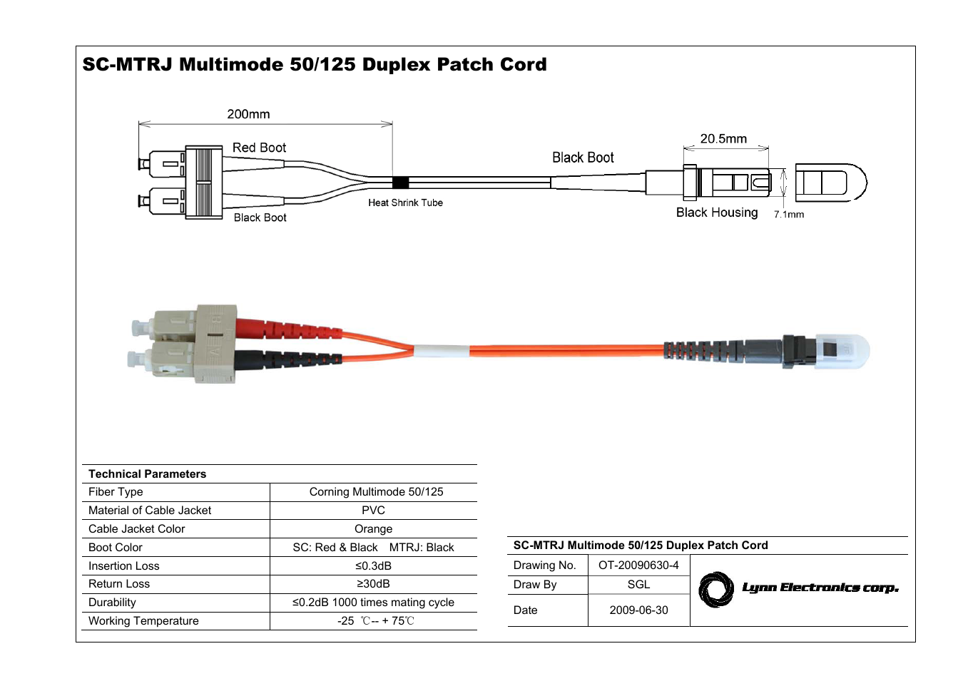 MTRJ-SC 50-125 OM2 Multimode Fiber Patch Cables