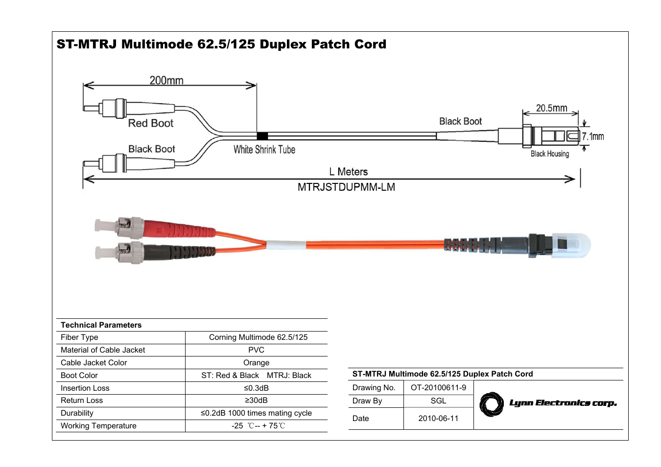 MTRJ-ST 62.5 OM1 Multimode Fiber Patch Cables