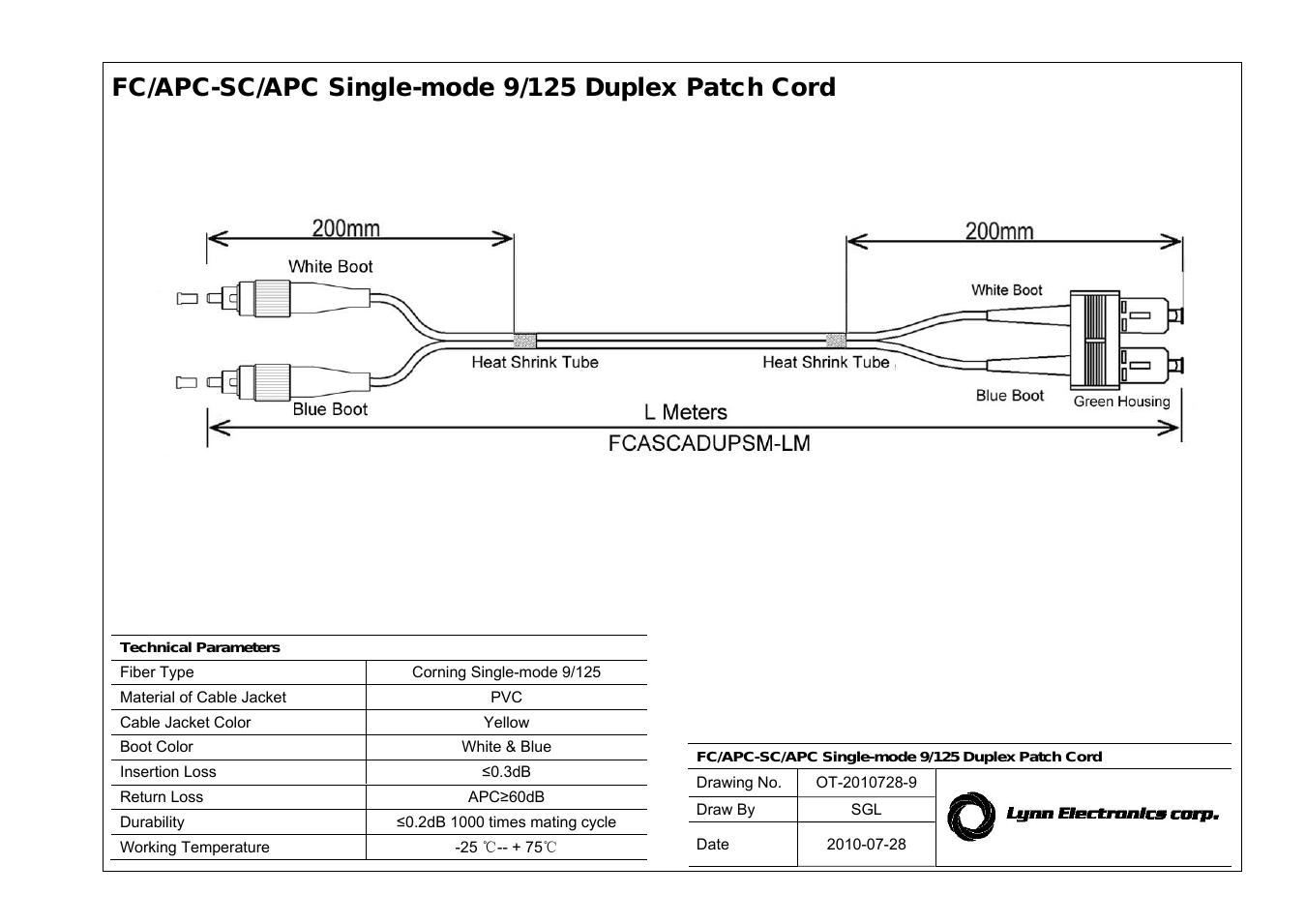 SC APC-FC APC 9-125 Singlemode Fiber Patch Cables