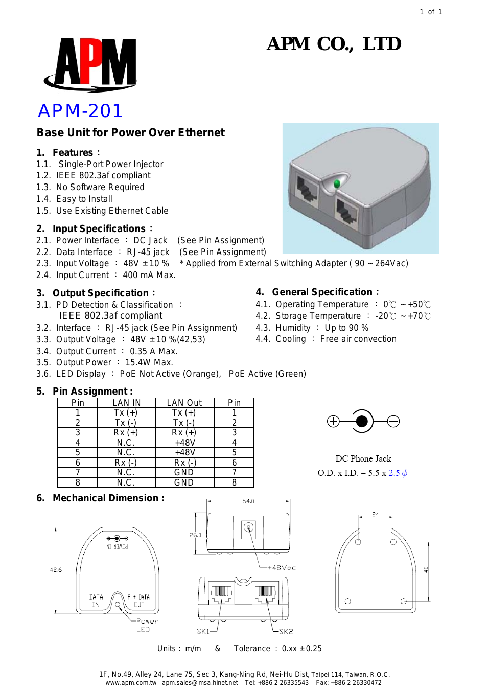 Base Unit for Power Over Ethernet -201