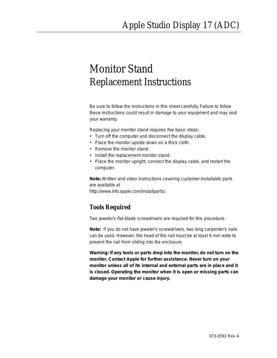 Studio Display 17 (ADC) Monitor Stand Replacement
