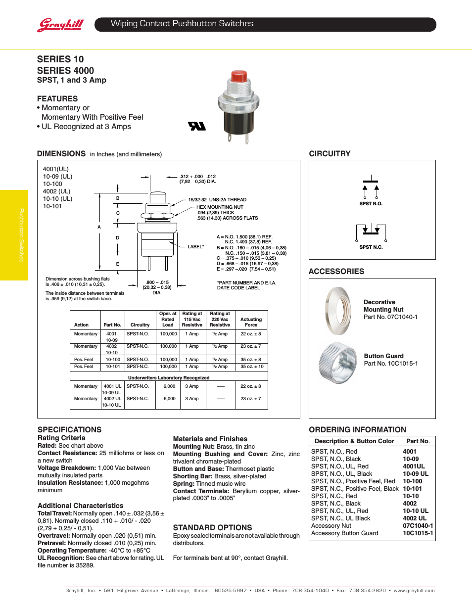 Pushbutton switches: Wiping Contacts 10 Series