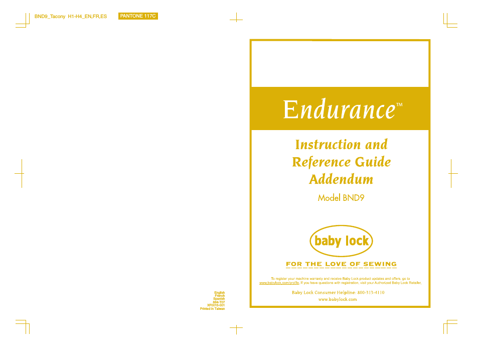 Endurance (Previous Model) (BND9) Instruction Book Addendum