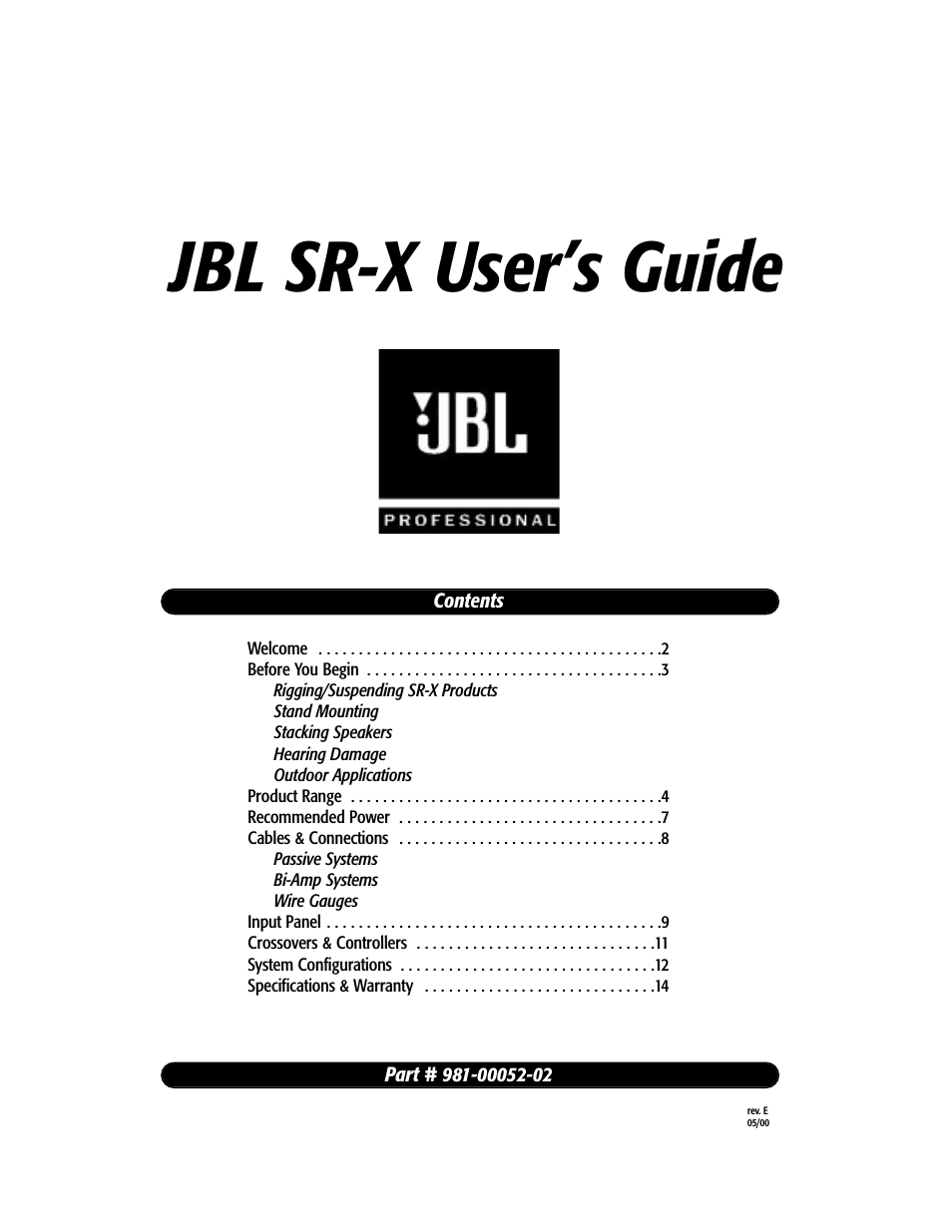 JBL SR-X Speakers 981-00052-02
