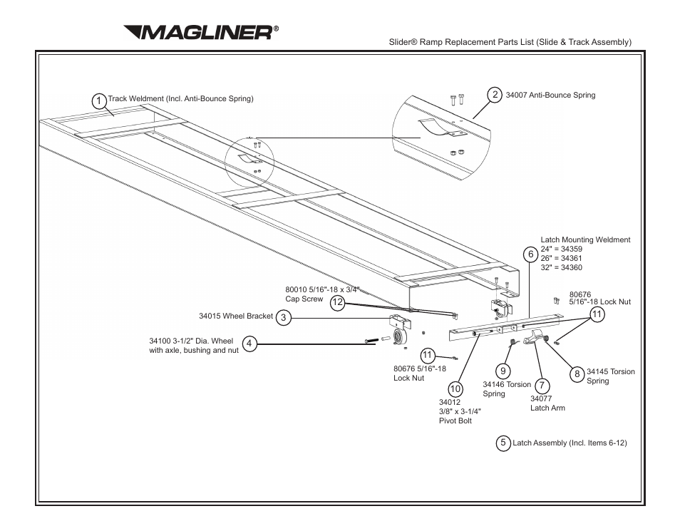SLIDER RAMP ASSEMBLY AND PARTS LIST