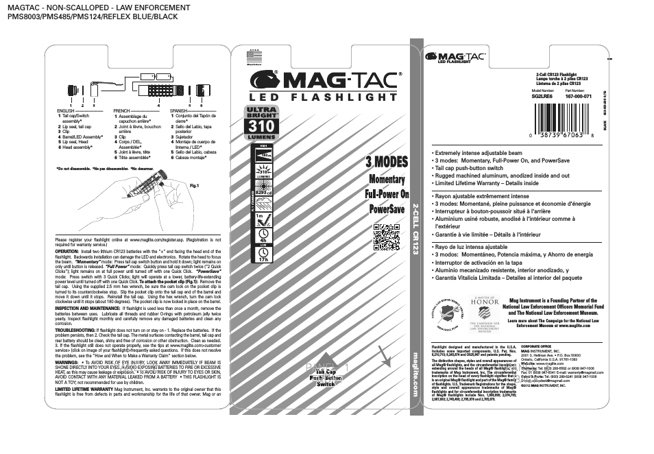 MAGTAC™ 2-Cell CR123 LED Flashlight Plain Bezel