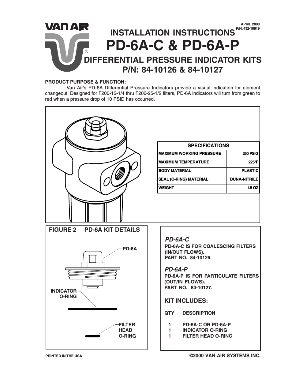 PD6A-C Pressure Differential Kits