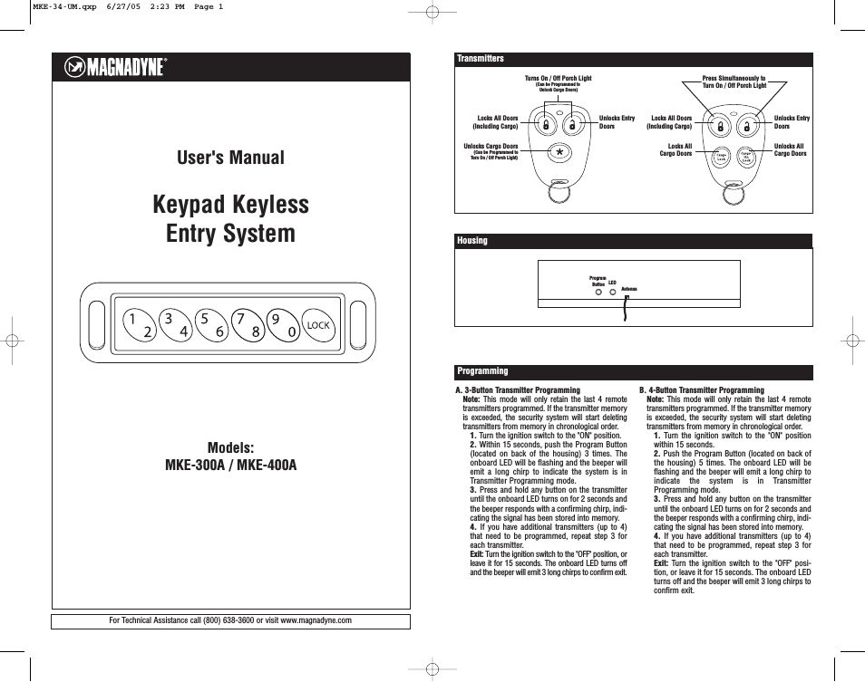 Keypad Keyless Entry System MKE-300A