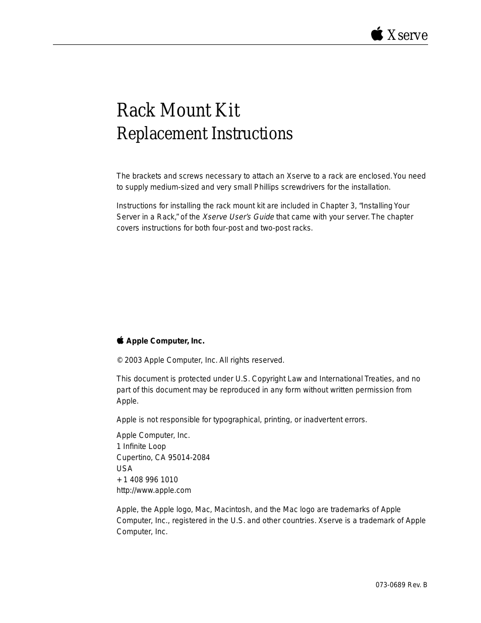 Xserve (Rack Mount Kit Replacement)