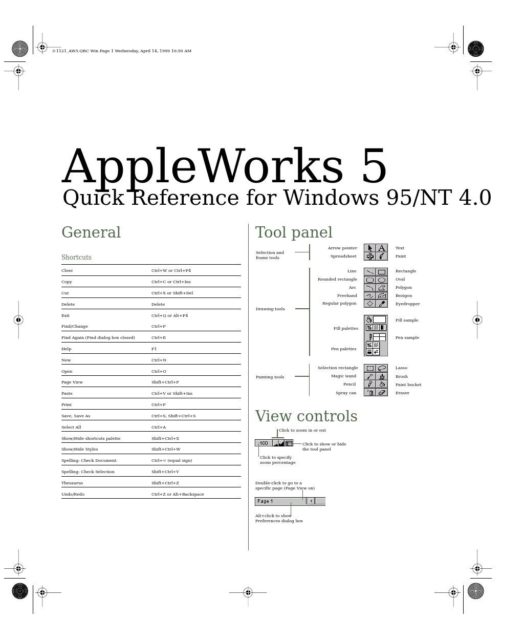 AppleWorks 5 Quick Reference: Windows 95/NT 4.0
