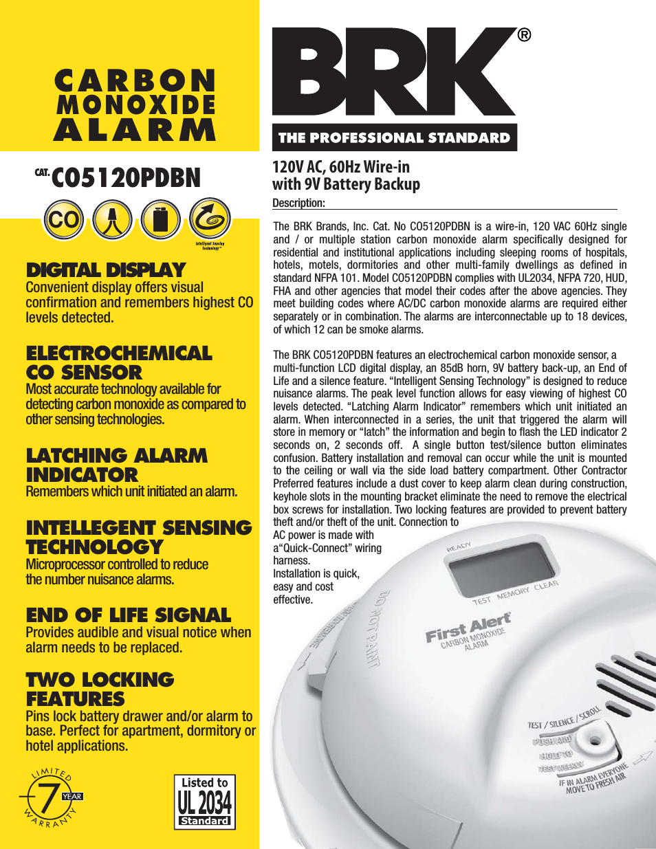 BRK Carbon Monoxide Alarm C05120PDBN