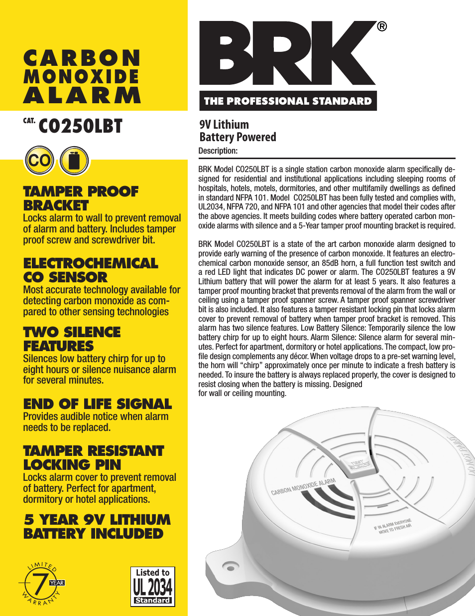 Carbon Monoxide Alarm C0250LBT