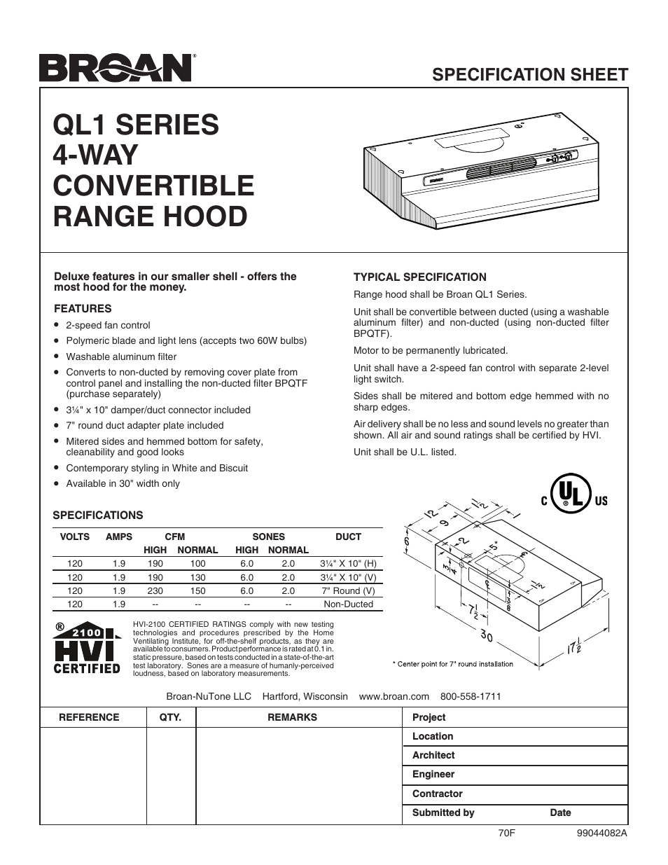 4-Way Convertible Range Hood QL1 Series