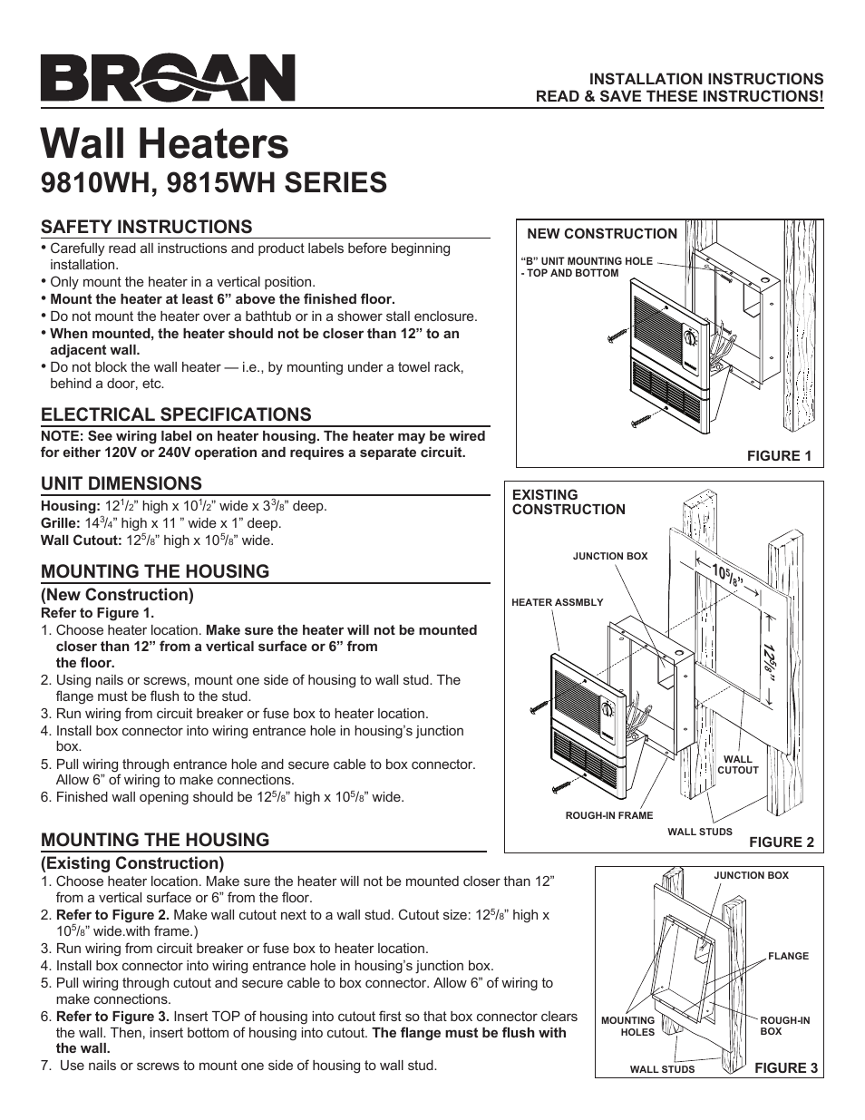 Wall Heaters 9815WH SERIES